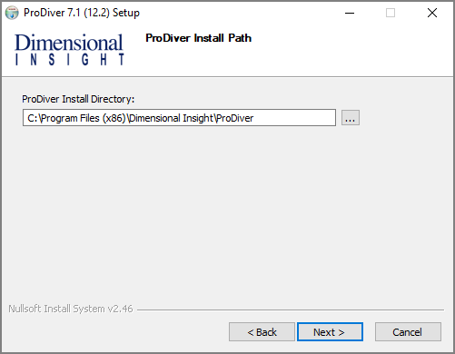 The ProDiver Install Path window.